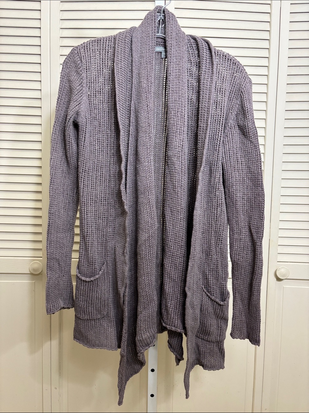 James Perse Gray Open-Front Cotton & Linen Knit Cardigan Small